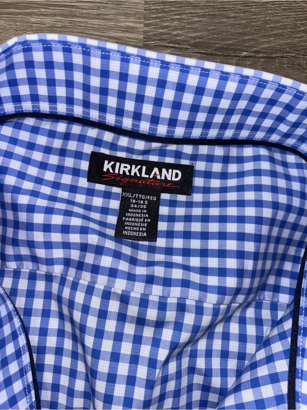 Kirkland men’s Signature Blue Gingham Button-Down Shirt NWT - Picture 3 of 4